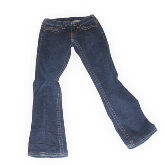 True Religion Johnny Dark Wash Orange & Gold Accent Straight Size 26/30 - Picture 3 of 10